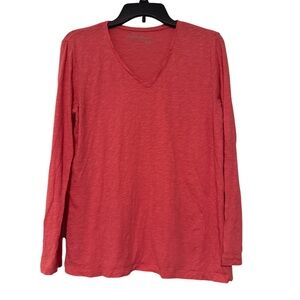 Eddie Bauer Women's Pink V-Neck Long Sleeve T-Shirt Top Lightweight - Size M